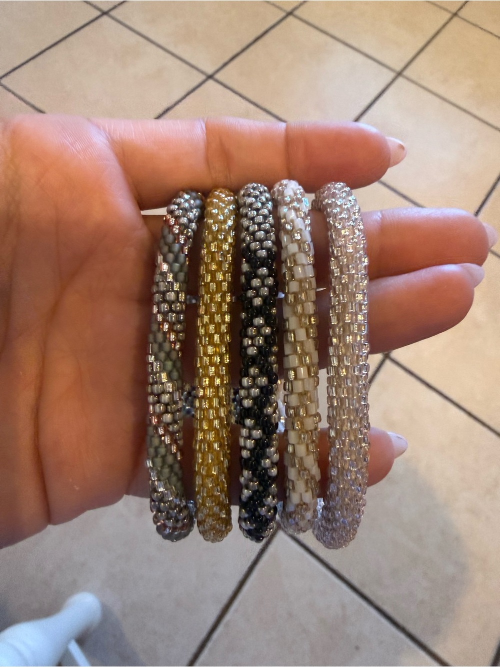 LILY AND LAURA Gold, Black, White and Silver Beaded Bracelet Set